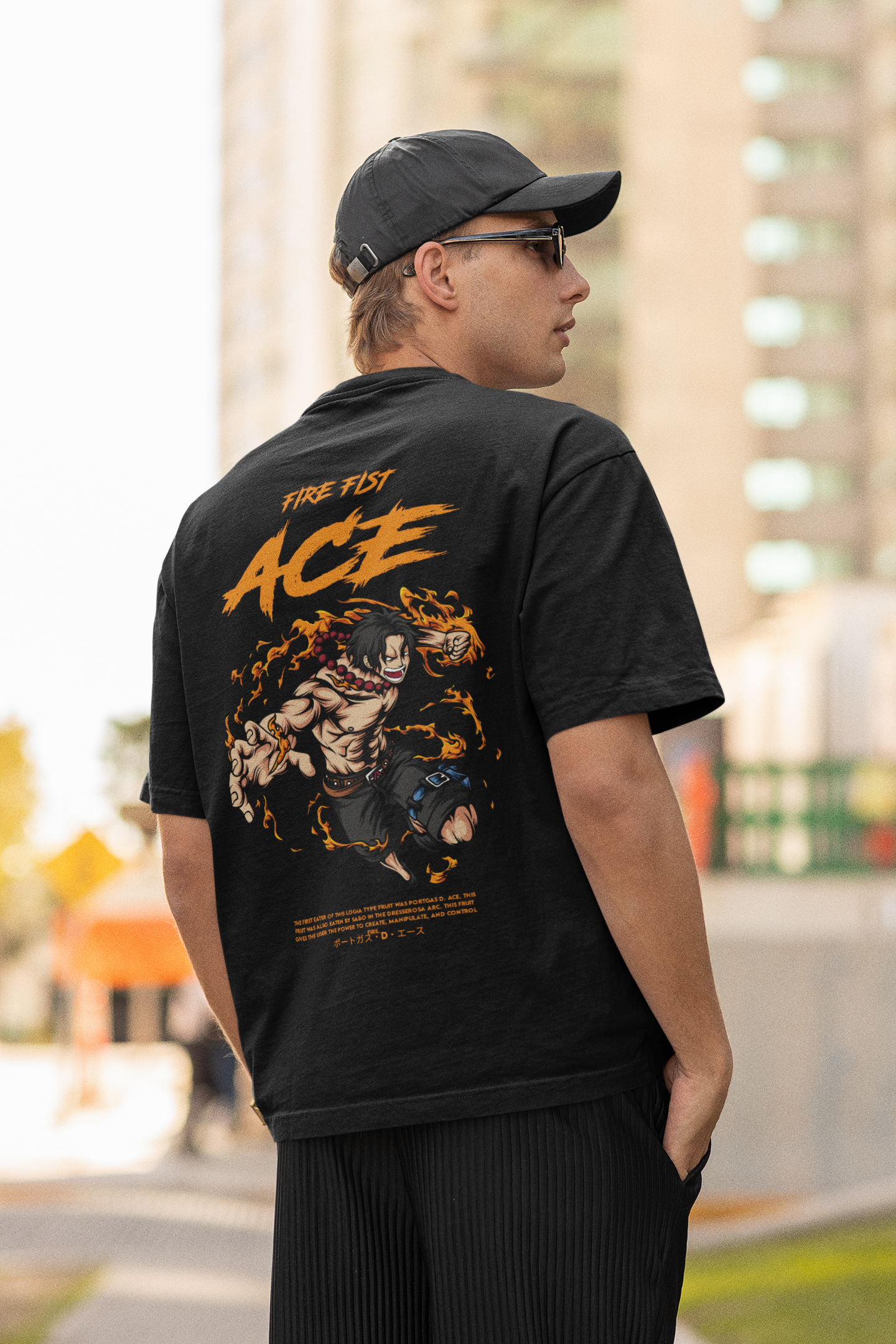 One Piece Fire Fist Ace Anime Oversized Graphic T-Shirt