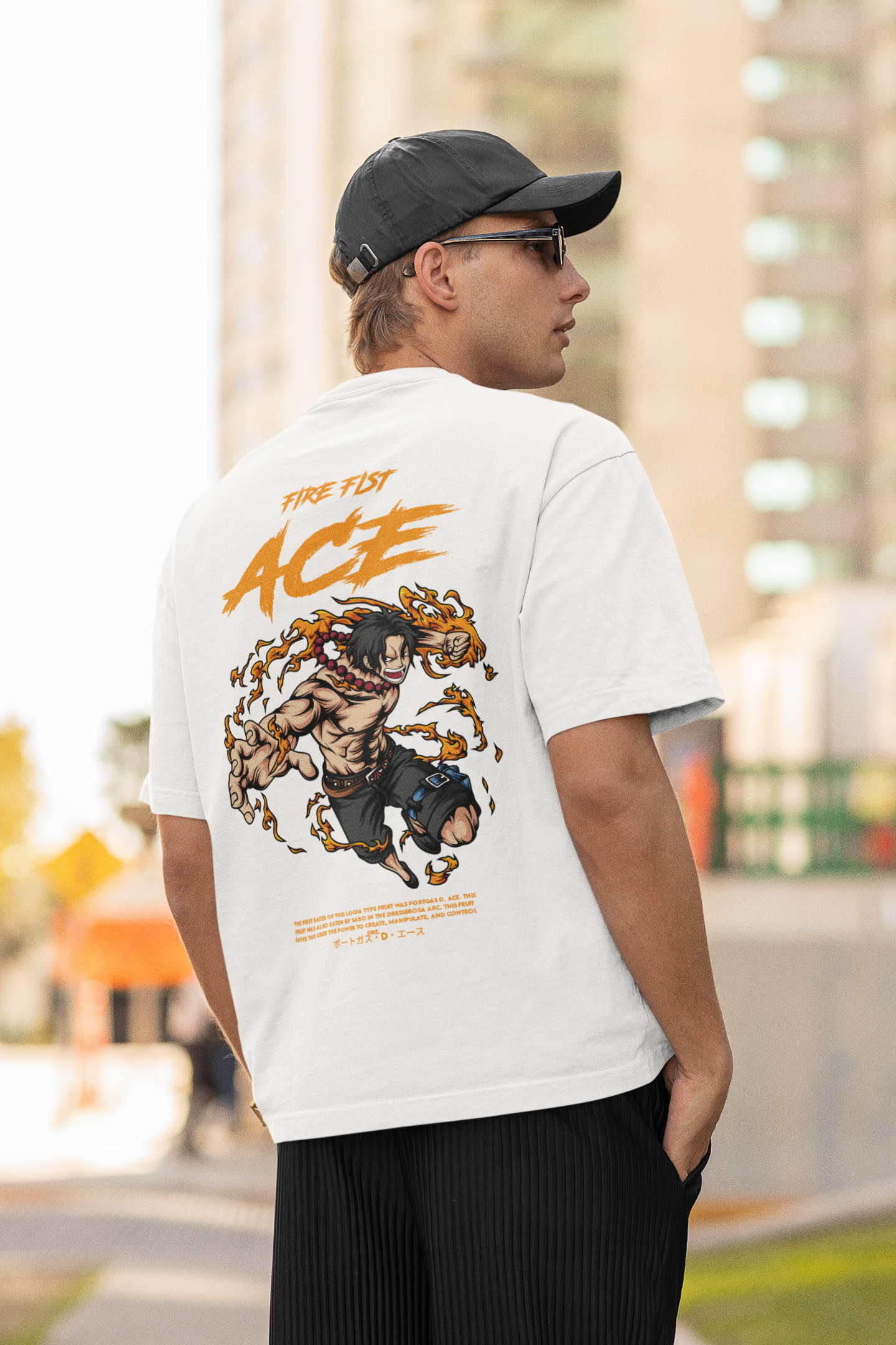 One Piece Fire Fist Ace Anime Oversized Graphic T-Shirt