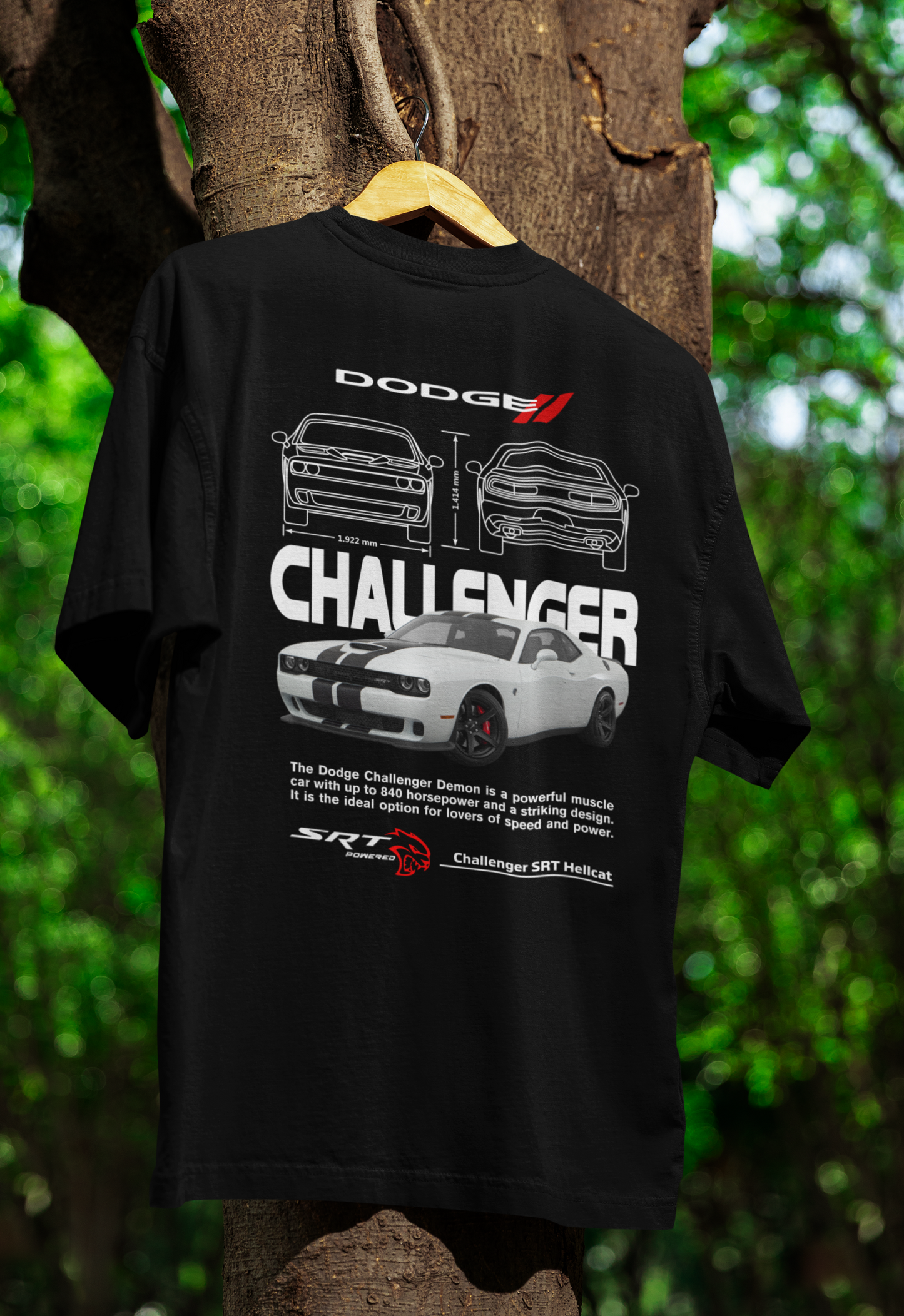 Men's Dodge Challenger SRT Hellcat Muscle Car Oversized T-shirt