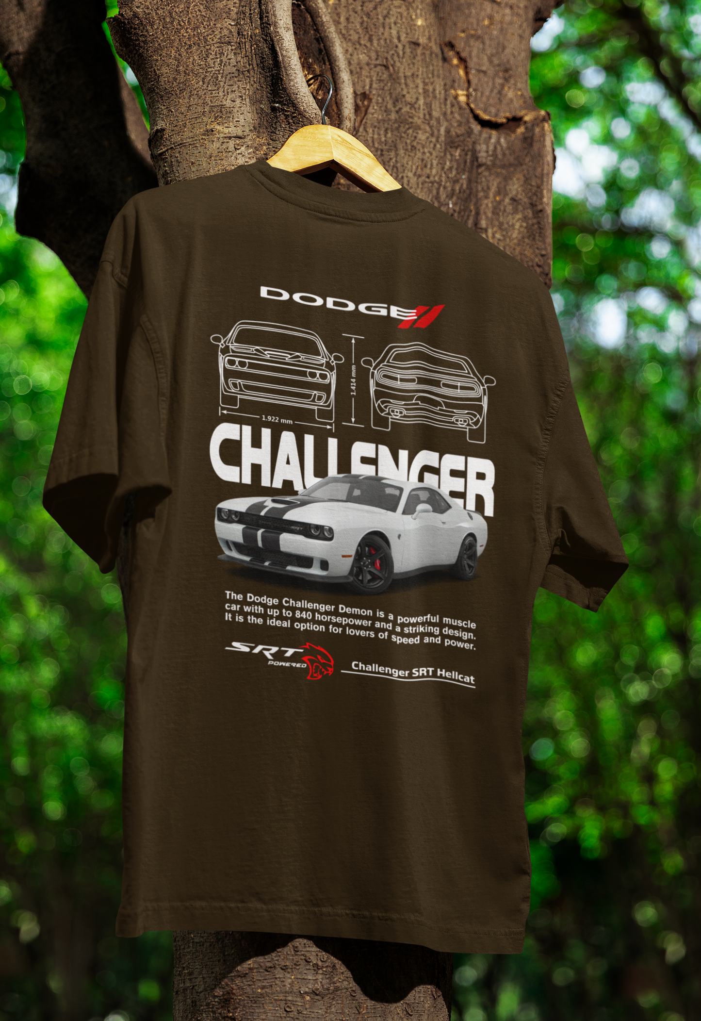 Men's Dodge Challenger SRT Hellcat Muscle Car Oversized T-shirt