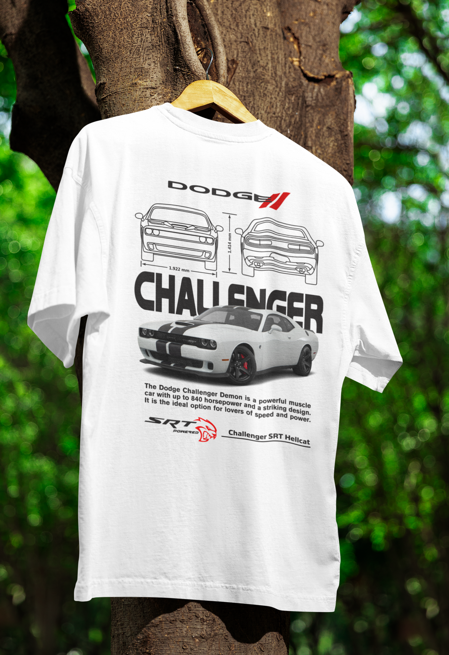Men's Dodge Challenger SRT Hellcat Muscle Car Oversized T-shirt
