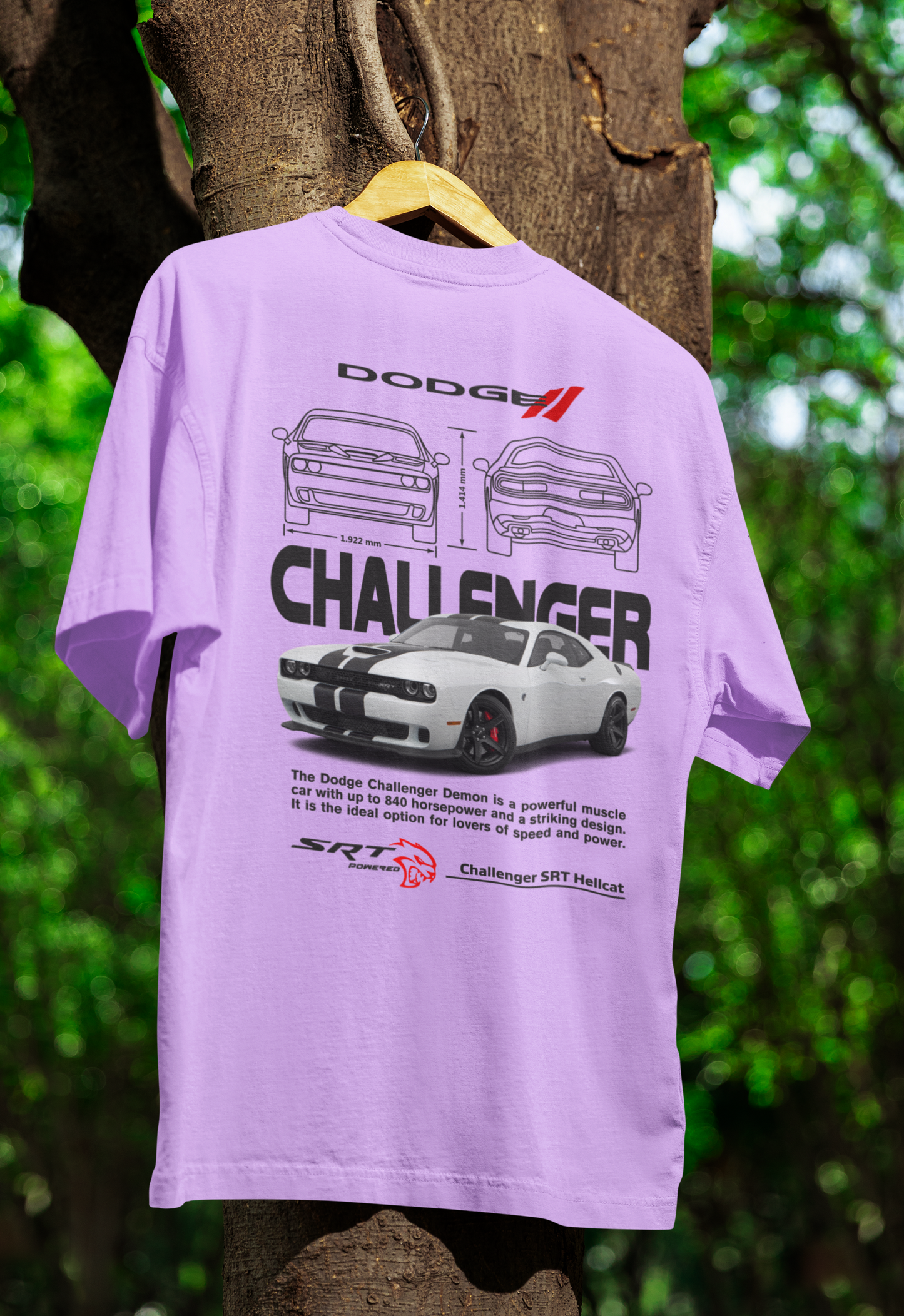 Men's Dodge Challenger SRT Hellcat Muscle Car Oversized T-shirt