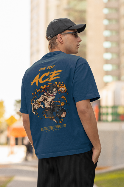 One Piece Fire Fist Ace Anime Oversized Graphic T-Shirt