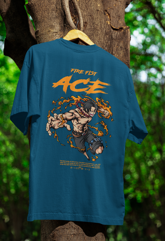 One Piece Fire Fist Ace Anime Oversized Graphic T-Shirt